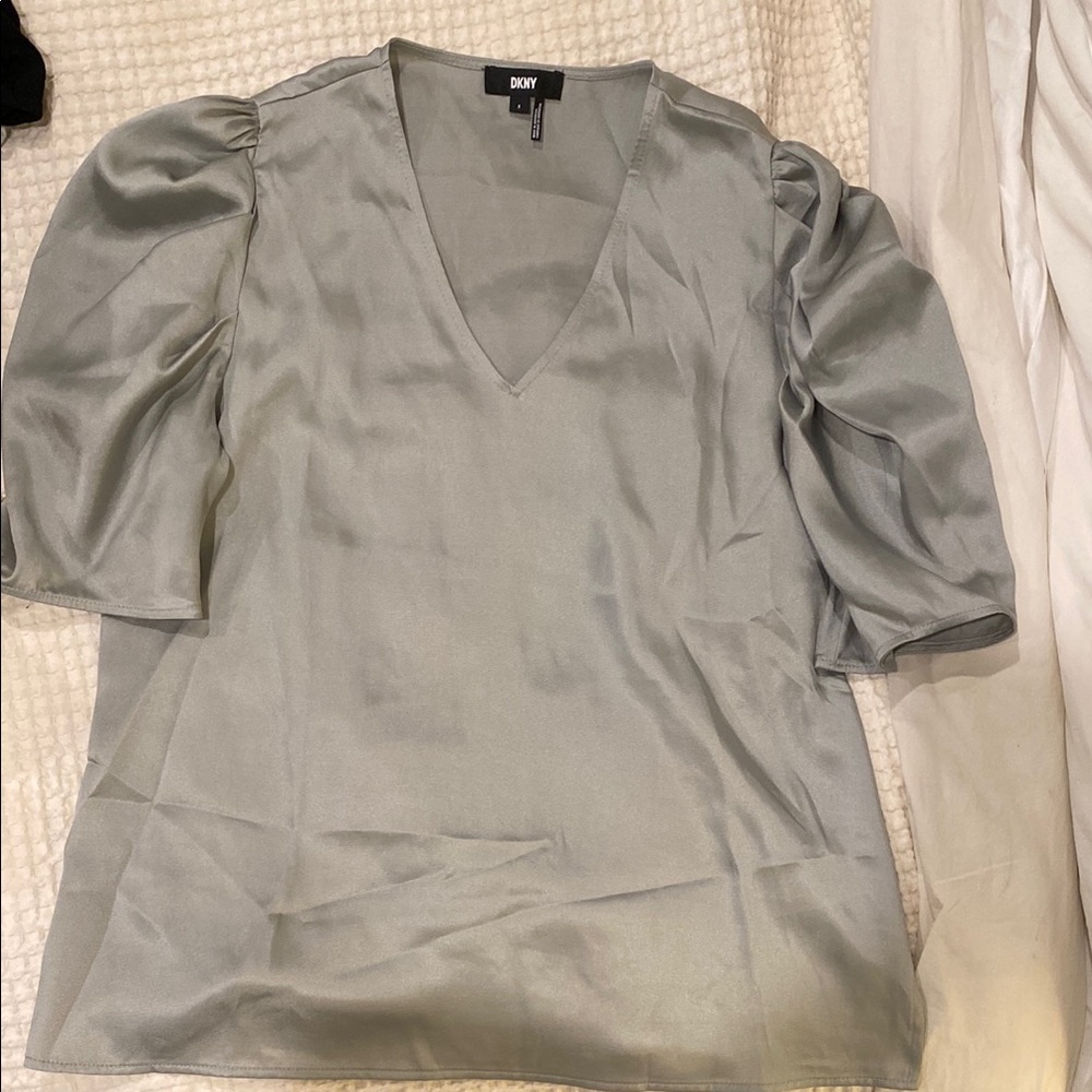 DKNY Gray Relaxed Puffed Sleeve Blouse